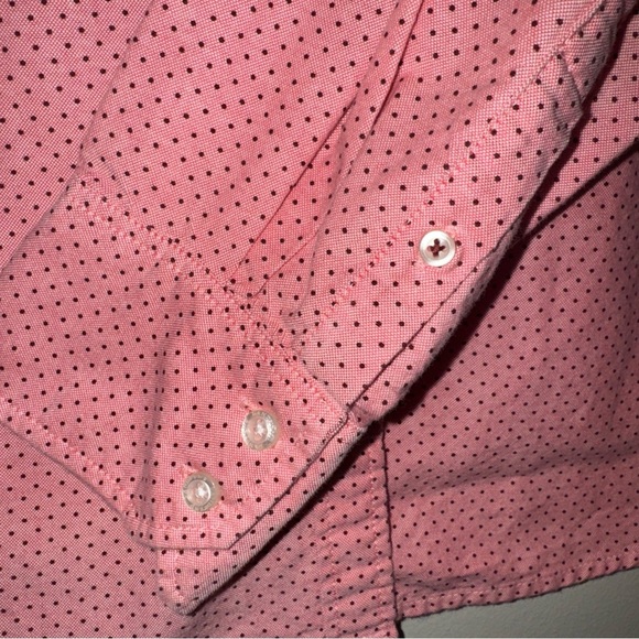 Lands End Women’s Long Sleeve Button Up Shirt Pink with Black Dots Petite 12P - Picture 2 of 7